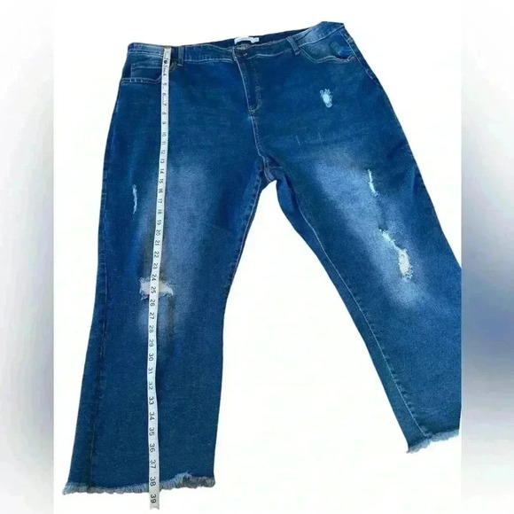 NWOT, My STYLE, Plus-Size Distressed Denim Jeans With Frayed Hem, 24W, Blue - Picture 7 of 9